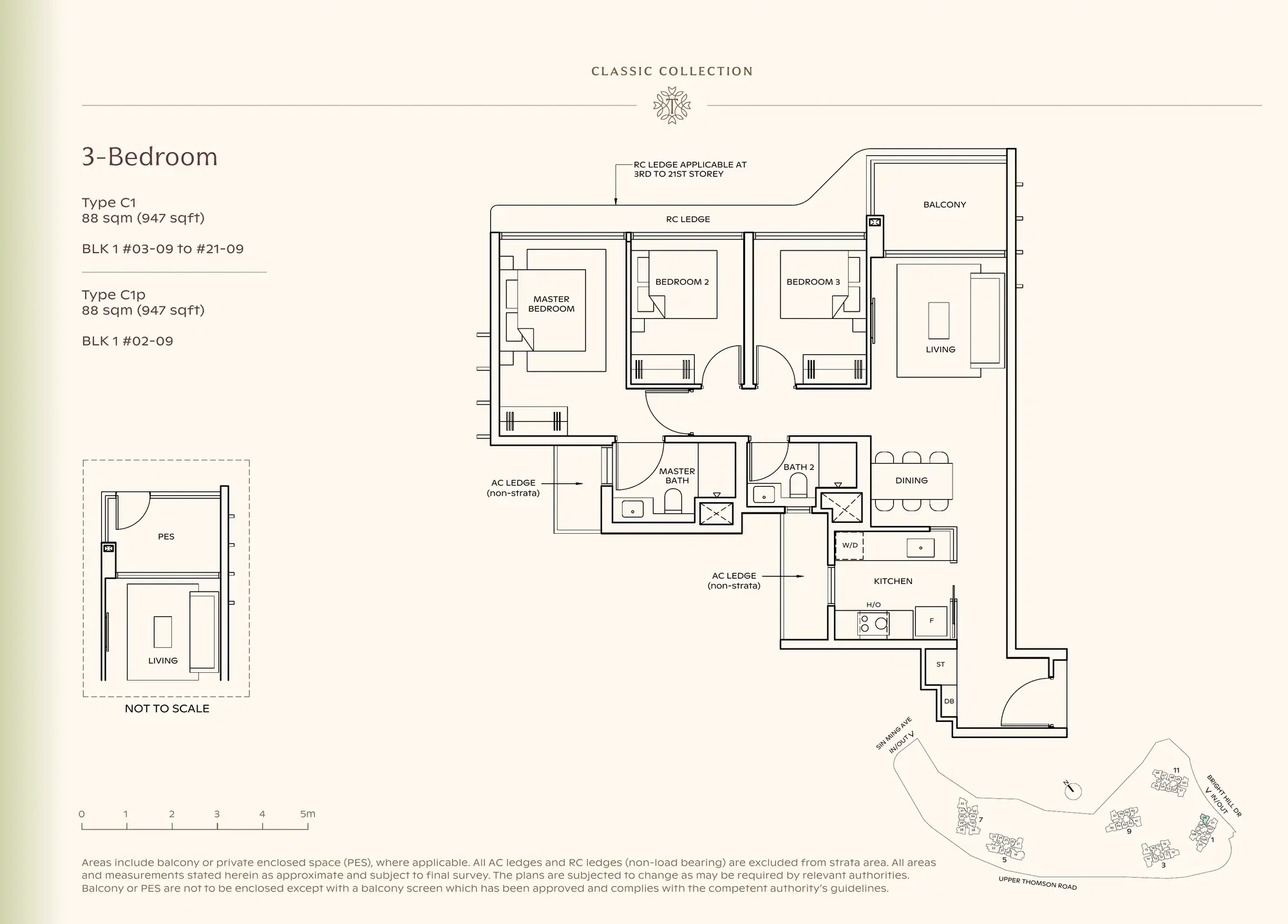 3-Bedroom floor plan, Type C1