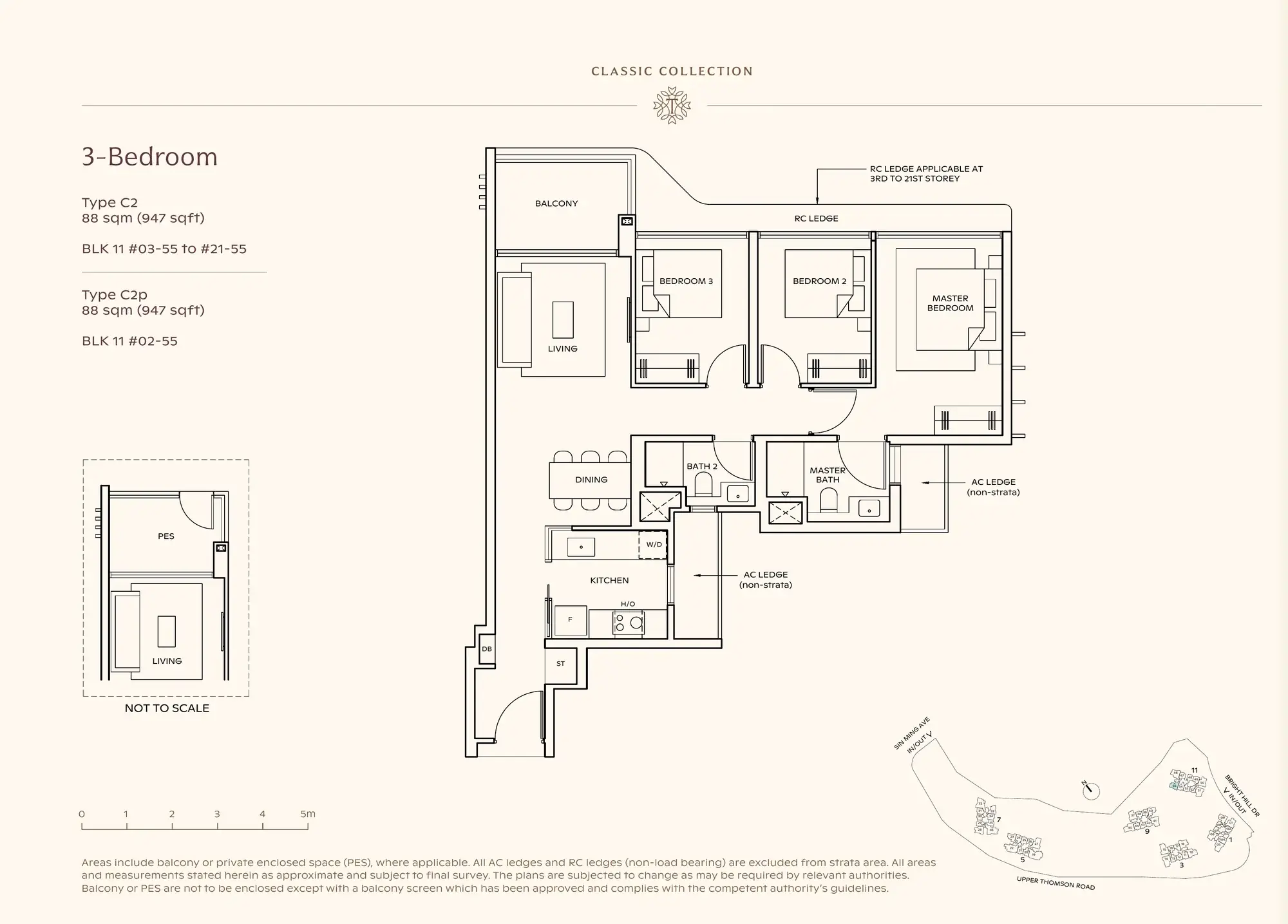 3-Bedroom floor plan, Type C2