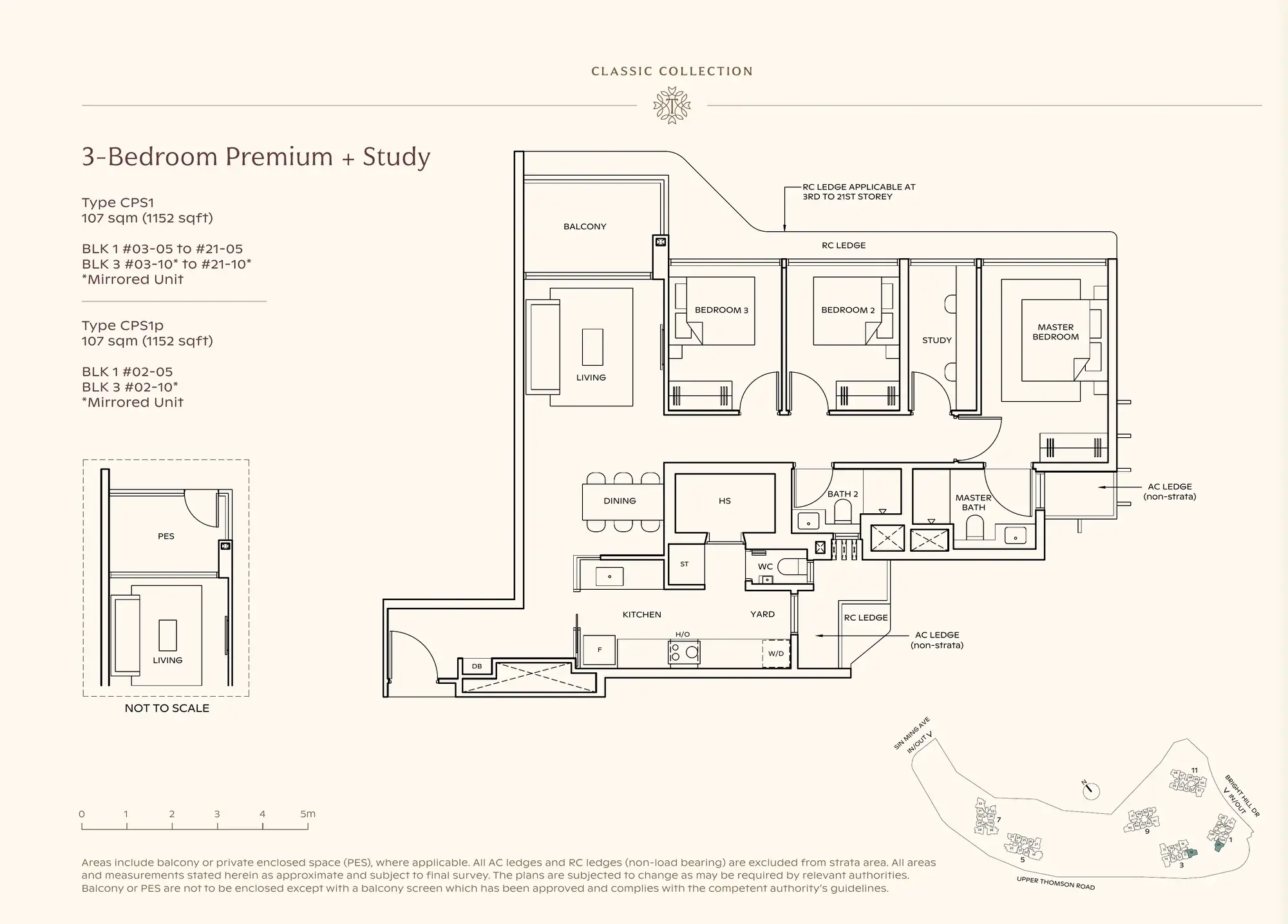 3-Bedroom Premium + Study floor plan, Type CPS1